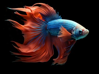 Fototapeta premium Beautiful Siamese Fighting Fish. Close Up of Betta Fish Isolated on Black Background