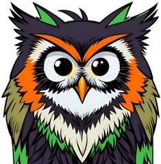 Colorful illustration of owl on a transparent background