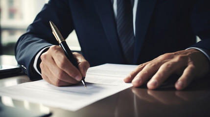 Close up of a Businessman signing a contract with a luxury ink pen