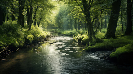 A clear stream winding through a forest, showcasing the beauty of pristine waterways