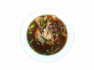 Stewed duck noodles, Thai style, top view, isolate background