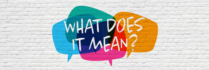 What does it mean? on speech bubble - obrazy, fototapety, plakaty