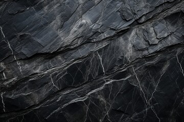 Black Granite and concrete rock face texture background—cracked, rough surface with intricate...