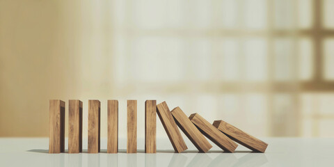 Wooden blocks paused from falling risk management concept