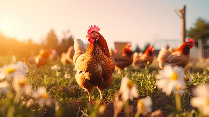Kissenbezug a group of chickens near a farm in the sun © Александр Марченко