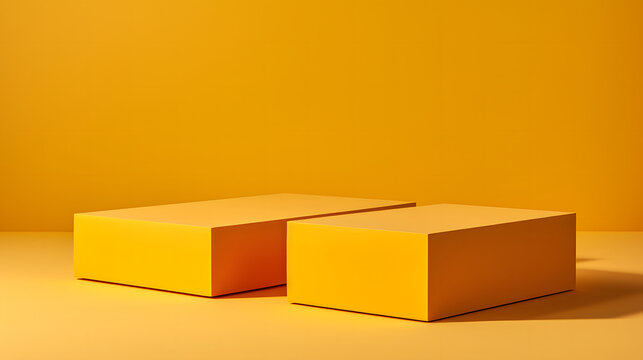 Empty two boxes for product placement with minimalist yellow wall background
