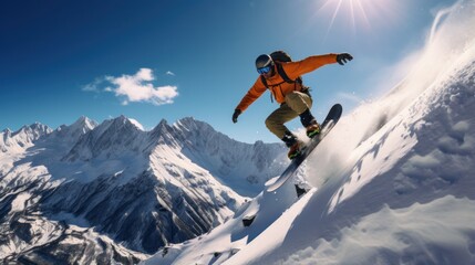 Snowboarding. Thrilling jumps and tricks in snowy terrain