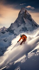 Naklejka na ściany i meble Skiing. Graceful glides down snow-covered mountains