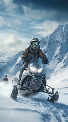 Snowmobiling. Adventurous rides through snowy terrain