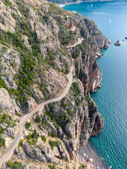 Aerial drone view of the Calanches of Piana on Corsica island, France - 654728594