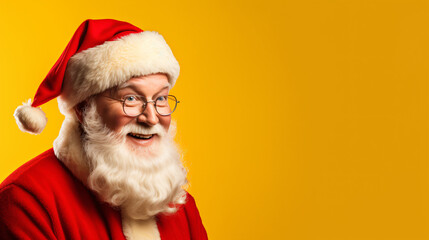 Fototapeta na wymiar Emotional Santa Claus on the yellow background