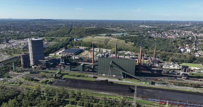 Aerial drone view of a cokes plant in Bottrop Germany.
