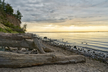 The most famous cliff on the Polish coast in Gdynia-Orlowo during the sunset 
