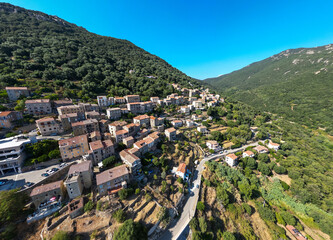 Aerial drone view of Sartenes village on Corsica island, France - 654731549