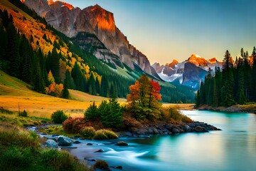 Obraz premium beautiful land scape with mountains and trees