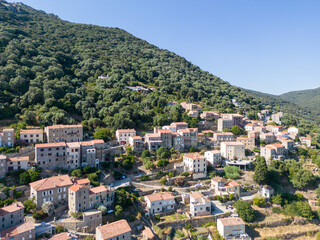 Aerial drone view of Sartenes village on Corsica island, France - 654731747