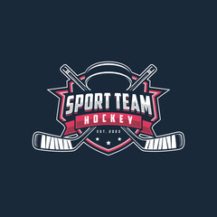Hockey logo badge emblem. Sports label vector illustration for a hockey club - obrazy, fototapety, plakaty
