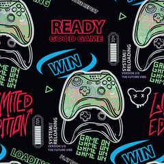 Seamless bright pattern with joysticks. gaming cool print for boys and girls. Suitable for textiles, sportswear, web  © SokolArtStudio