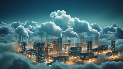 concept of oil refineries surrounded by cloud
