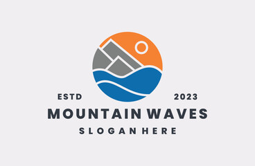 Mountain waves  logo vector icon illustration hipster vintage retro
