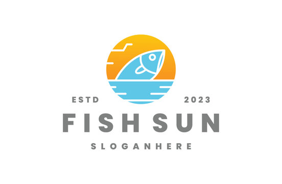 Fish sun logo vector icon illustration hipster vintage retro