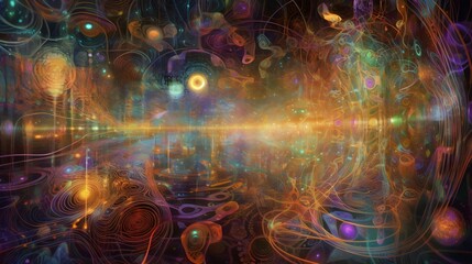 Colorful abstract background, symbolizing the particles entangled in mysterious patterns, AI-generated image