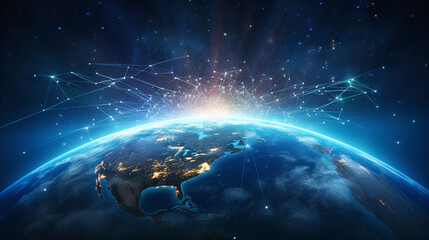 Illustration of network dots all over the earth