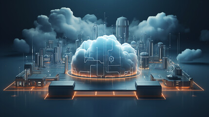 futuristic cloud technology with buildings and a modern city
