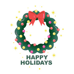 Christmas wreath with ribbon. Christmas door wreath designs. Happy holidays concept. - obrazy, fototapety, plakaty