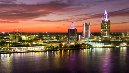 Fototapeta na wymiar Downtown Mobile waterfront skyline at sunset