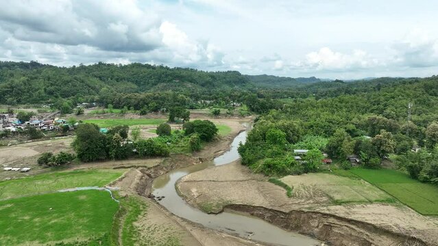 Aerial view of Bandarban along the Sangu river, Bangladesh. 4k High quality
