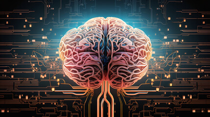 Artificial Brain isolated on background of a Circuit Board