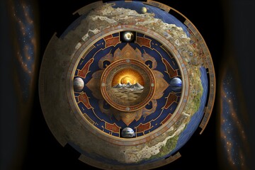 Buddhist depiction of the true nature of the cosmos The Dreamer Kalachakra Mandala Terrain Map semirealistic Flat Earth Magma Map HDRI XHDRI 
