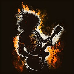 Abstract illustration of a guitarist silhouette depicting a fire 