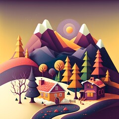 vector illustration christmas concept landscape scene vibrant colours 