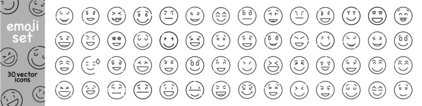 Naklejki Emoticons set. Emoji faces collection. Emoji with different emotion mood, happy, sad, smile face