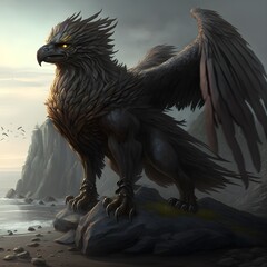 Fantasy role playing game art male coastal griffin menacing 