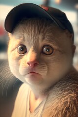 A super cute antropomorphic baby cat with big innocent eyes happy kitten happy adorable charming photography natural colors bright realism Unreal Engine 16K HD lens flares volumetric lighting 