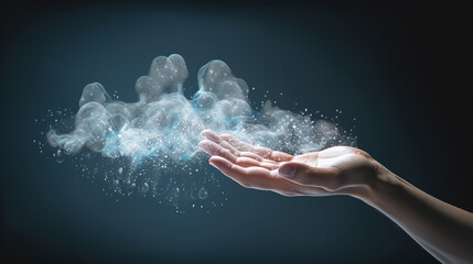 Illustration of Digital Clouds surrounding human fingers