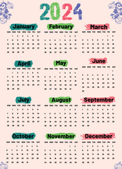 calendar 2024 vector. Happy New Year calendar eps file