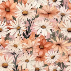 Foto op Canvas Blossom Brushstrokes: Daisies in Peach and Pale Pink Palette © Creative Valley