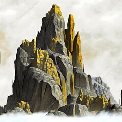 heroes of might and magic 3 yellow black mountain rocks cliff illustration photorealistic high definition gothic industrial 2d white background 1950s 