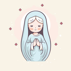 vector illustration of cute Our Lady Virgin Mary Mother of Jesus, Holy Mary, printable, suitable for logo, sign, tattoo, laser cutting, sticker and other print on demand