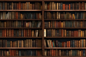 Seamless bookshelf texture horizontally and vertically. Generative AI - obrazy, fototapety, plakaty