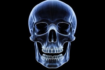Black background with AP and Lateral x ray images of human skull