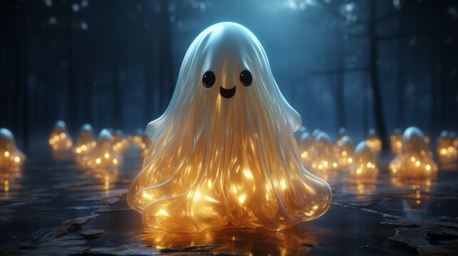 Shiny Cute Ghost in a Haunted House
