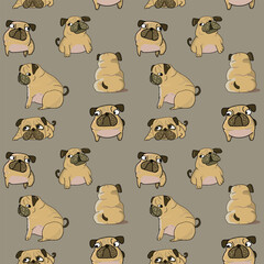 pug, bulldog, dog pattern background  for  textile, fabric, wallpaper 	
 - obrazy, fototapety, plakaty