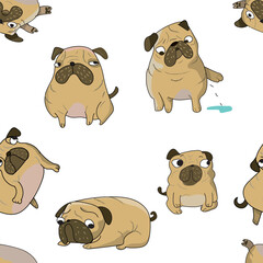 pug, bulldog, dog pattern background  for  textile, fabric, wallpaper 	
 - obrazy, fototapety, plakaty
