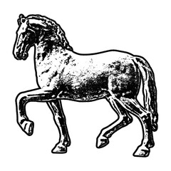 Trotting horse retro stencil illustration stamp with distressed grunge texture isolated on transparent background © HTGanzo