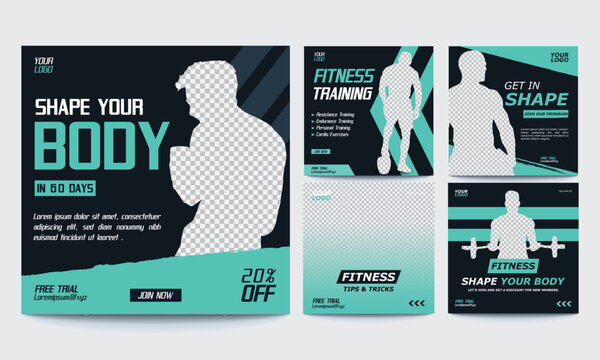 Fitness training social media design template vector, editable, tips and tricks